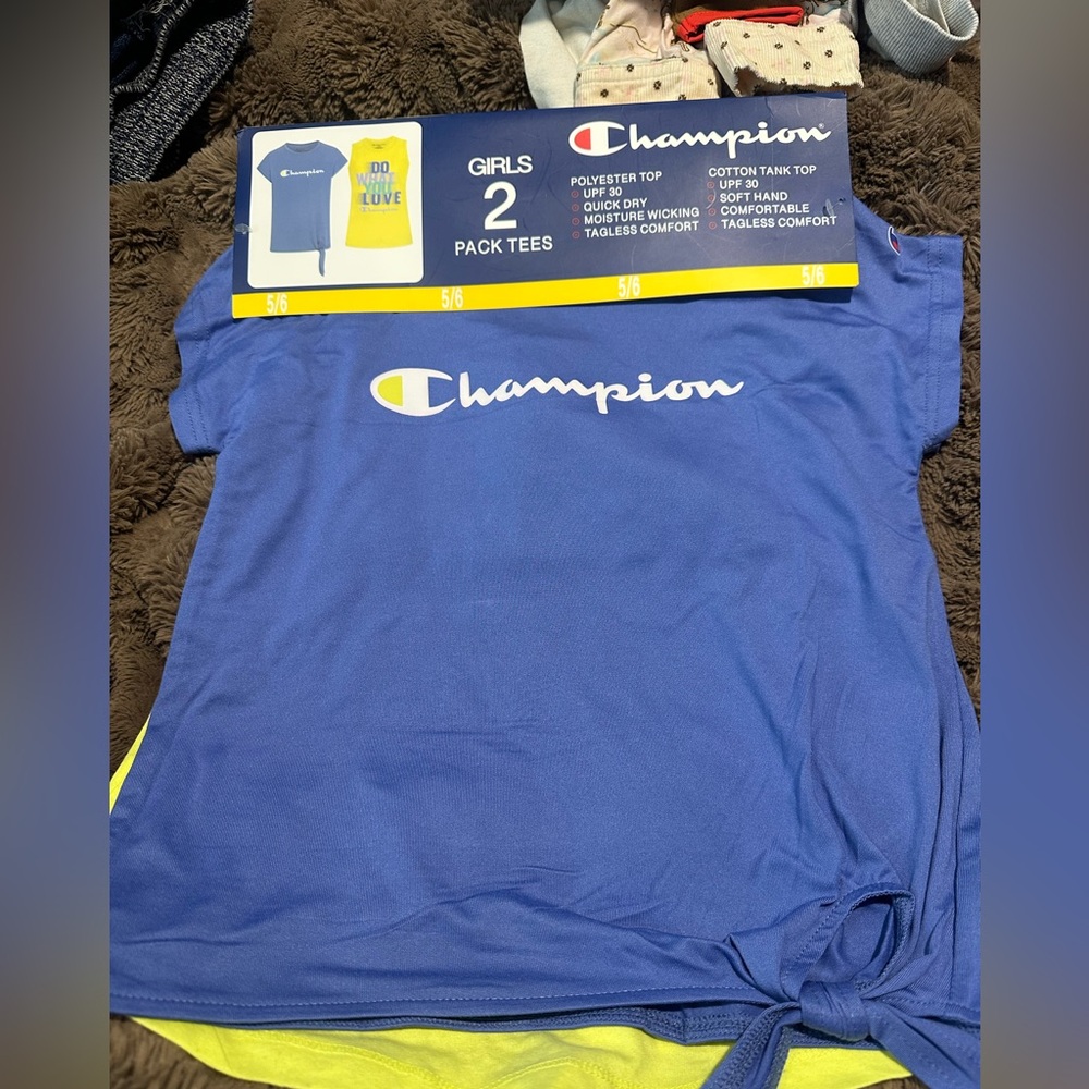 Champion Blue Graphic Logo Tee with Yellow Accent
